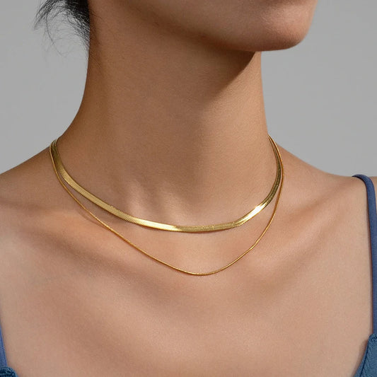 Classic Gold Herringbone Chain Necklace